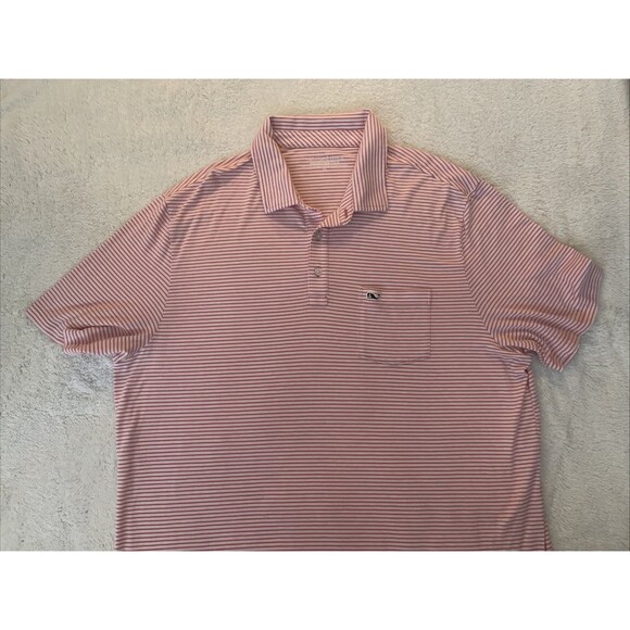 Vineyard Vines Edgartown Polo Shirt XL Pink Striped Whale Logo Pima Stretch Golf - Picture 2 of 7